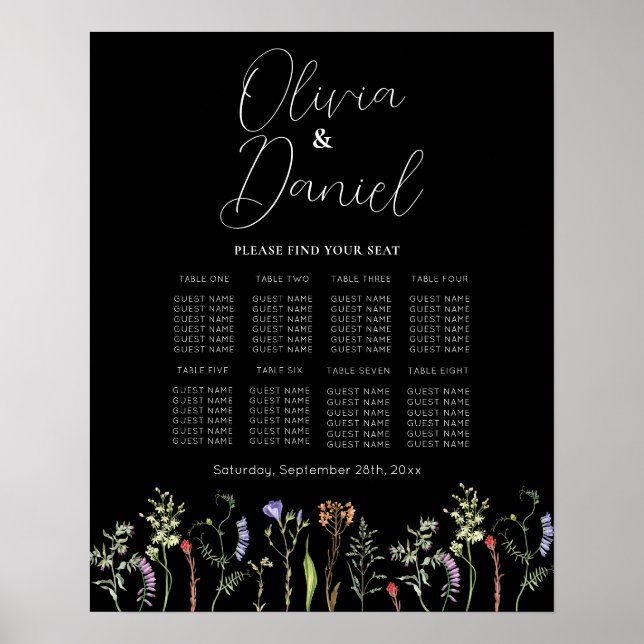 Tisch Hochzeitssitze 8 Wildblumen Blumendark Poster (Vorne)