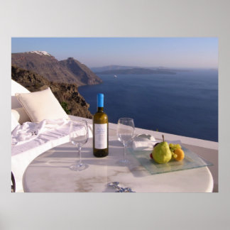 Tisch in Santorini Poster