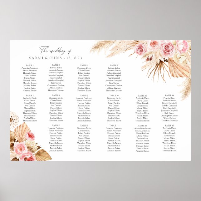 Tisch Plan Hochzeitskarte Boho Floral Poster (Vorne)