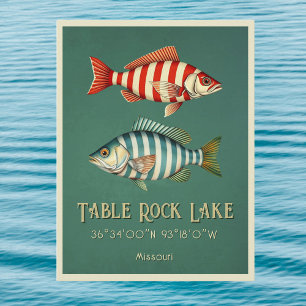Tisch Rock Lake Missouri gestreifter Fisch Postkar Postkarte