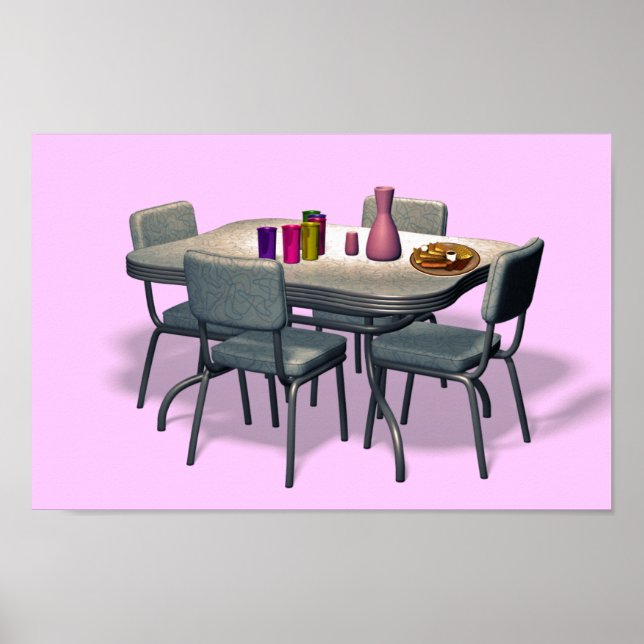 Tisch und Stühle für Retro-Diner Poster (Vorne)