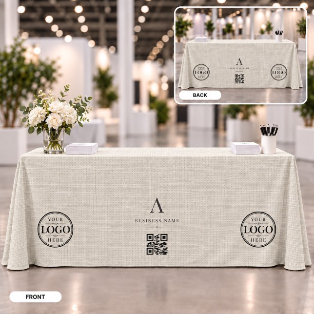 Tischbanner mit QR-Code-Logo für das Leinengeschäf Tischdecke (Von Creator hochgeladen)