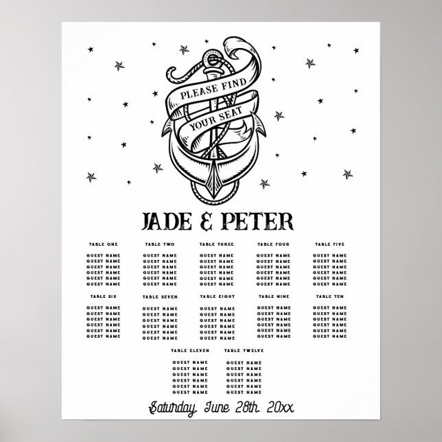 Tischdecke 12 Traditioneller Tattoo-Anker Poster (Vorne)