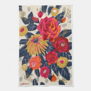 Tischdecke im Stil der 60er Jahre mit Navy und rot Geschirrtuch