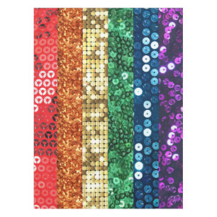 Tischdecke mit Pailletten in Regenbogenfarben
