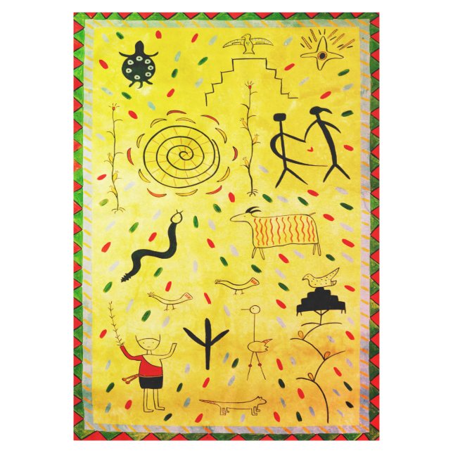 Tischdecke mit Vintage-Petroglyphen (Vorderseite)