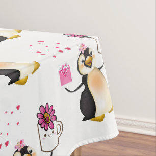 Tischdecke Valentinstag Pinguin Herzen