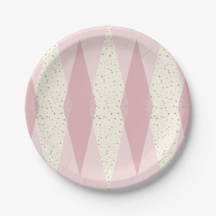Tischdecken aus Papier im Retro-Stil Rosa Argyle Pappteller