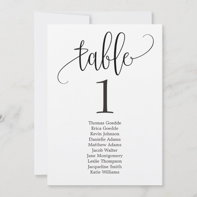 Tischkarte für Sitzplätze Schöne Kalligrafie Einladung (Vorderseite)