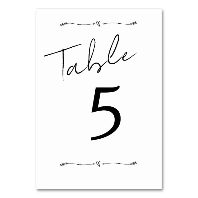 Tischkarte Hochzeit Minimalistisch moderne Kalligr Tischnummer (Vorderseite)