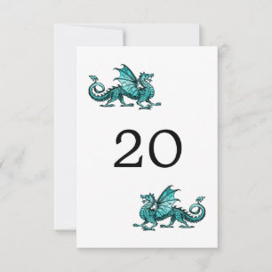 Tischkarte Hochzeit Türkise Drache Einladung