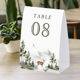 Tischkarte Hochzeit Waldhirsch Berge Tischaufsteller