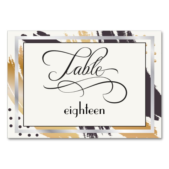 Tischkarte | Moderne Paint Strokes und Typografie Tischnummer (Vorderseite)