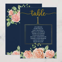 Tischkarte Navy Blue Gold Blush Einladung