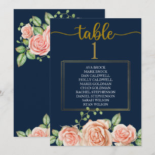 Tischkarte Navy Blue Gold Blush Einladung