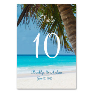 Tischkarten Hochzeit Palmen am Strand Tischnummer