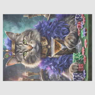 Tischkönigin, Katze spielt Karten Seidenpapier