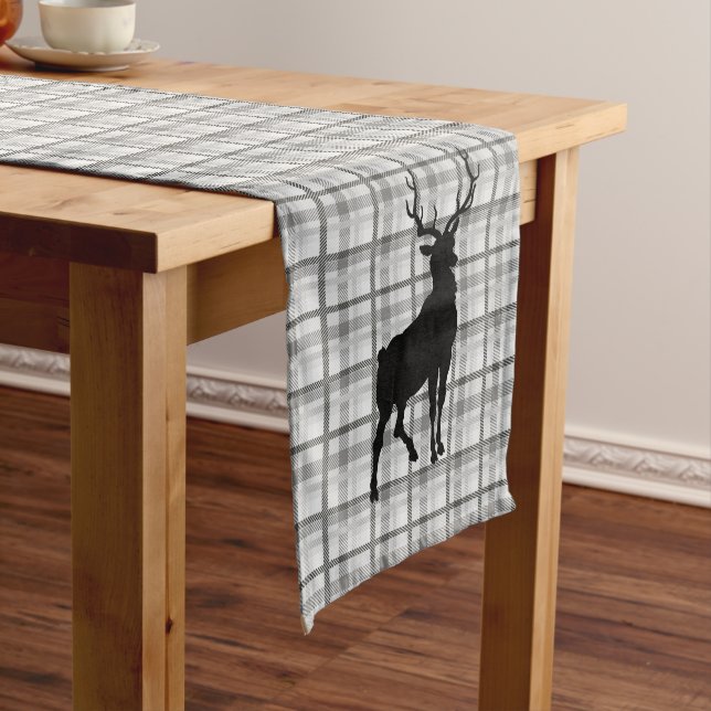 Tischläufer Grau Kariert und Hirsch (Beispiel)