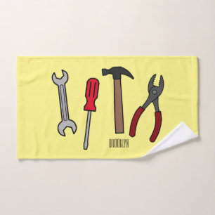 Tischlerwerkzeuge Cartoon-Illustration Badhandtuch Set
