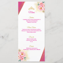 Tischmenü Rosa Flora und Gold Quinceñera