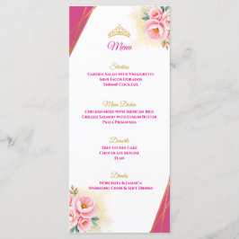 Tischmenü Rosa Flora und Gold Quinceñera Menükarte
