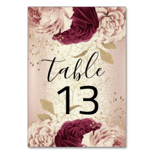 Tischnummer 13 Florals Rose Gold Marsala Burgund