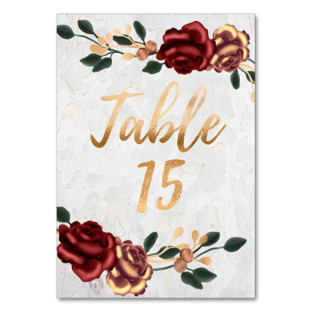 Tischnummer 15 - Elegante Rote Rose mit Golddetail (Vorderseite)