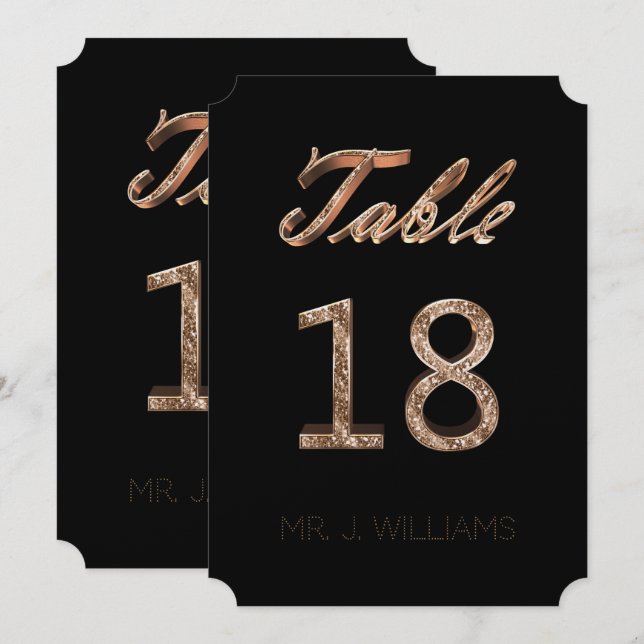 Tischnummer 18 Black Gold Elegante Escort Card (Vorne/Hinten)