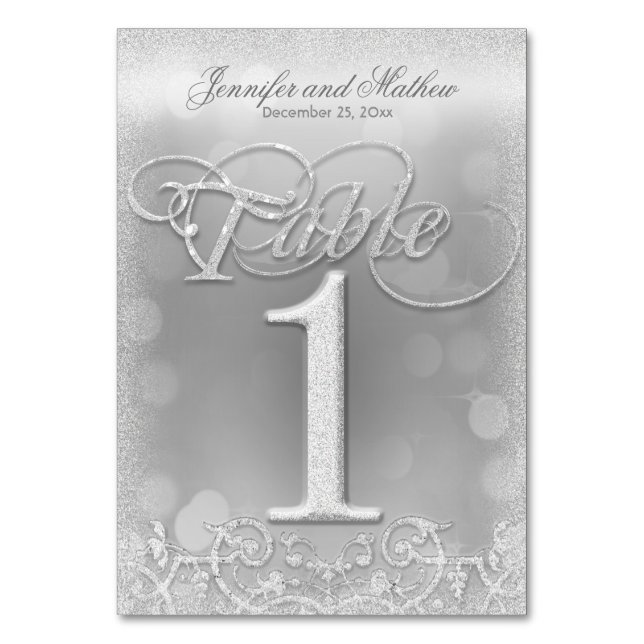 Tischnummer 1 Eleganter Silver Imitats Glitzer (Vorderseite)