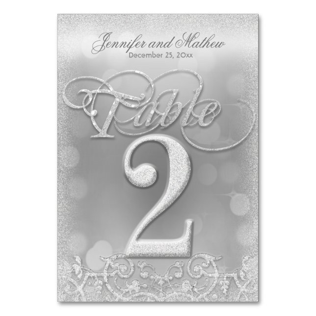Tischnummer 2 Eleganter Silver Imitats Glitzer (Vorderseite)