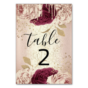 Tischnummer 2 Tropfen Florals Rose Marsala Burgund