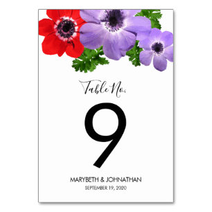 Tischnummer Anemone