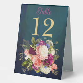 Tischnummer: aquamarin, Navy, Green, Gold Florals Tischaufsteller