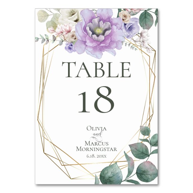 Tischnummer | Aquarelllavender Floral Peony (Vorderseite)