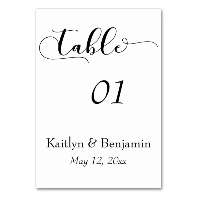 Tischnummer "Black on White Wedding Typografy" (Vorderseite)
