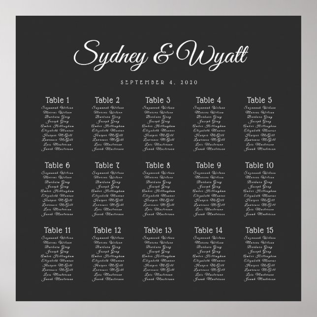 Tischnummer Black Wedding Chart Poster (Vorne)