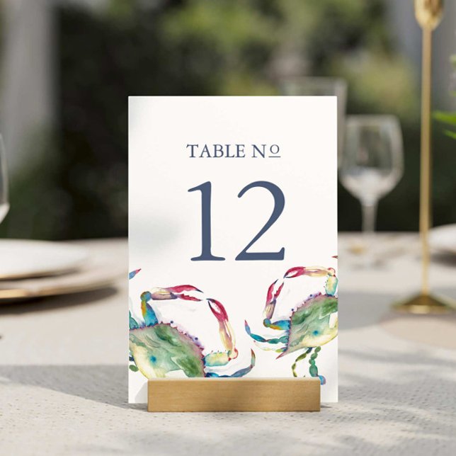 Tischnummer Blue Crab (Beach wedding table number watercolor blue crab art by Victoria Griglaliunas of Do Tell A Belle)