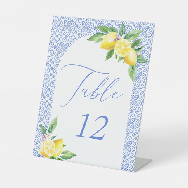 Tischnummer Blue Positano Lemon Sockelschild (Vorderseite)