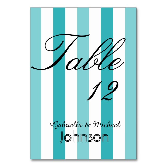 Tischnummer Blue Türkise Stripes (Vorderseite)