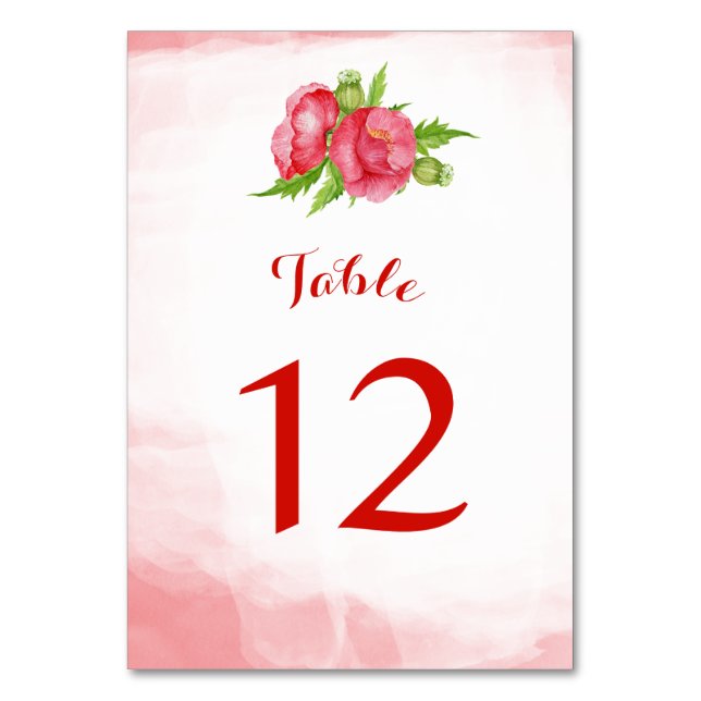 Tischnummer Blume Cards für Wasserfarben Mohnblume (Vorderseite)