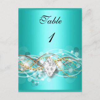 Tischnummer Card Aquamarin Blue Gold Diamond Jewel