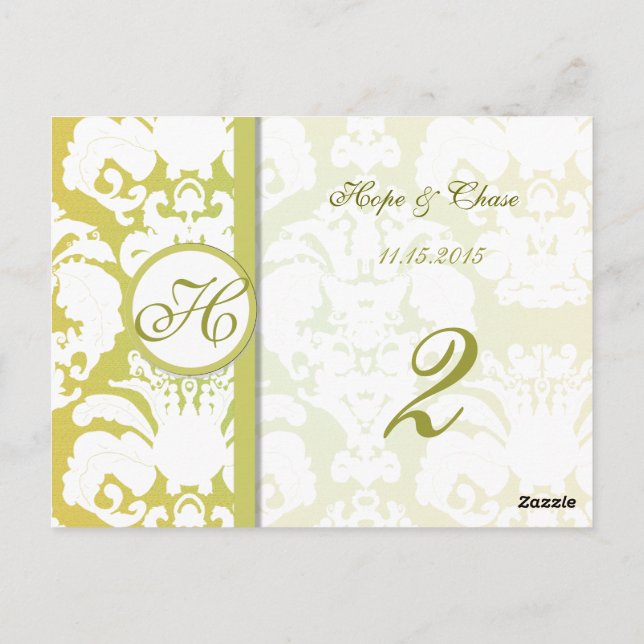 Tischnummer-Cards für Limone Gold Damask Wirbel Postkarte (Rückseite)