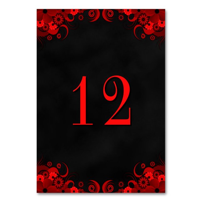 Tischnummer Cards von Black Goth Red Floral Empfan (Vorderseite)