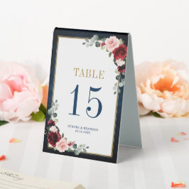 Tischnummer der Burgunder Navy Blush Floral Gold Tischaufsteller