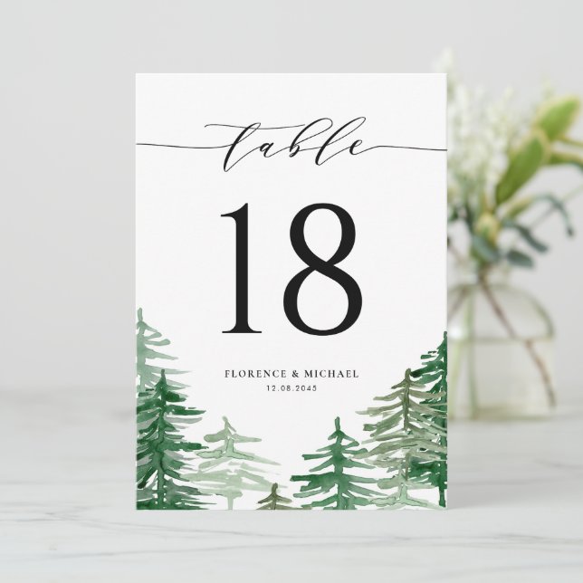 Tischnummer der Hochzeiten von Watercolor-Wald (Stehend Vorderseite)