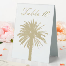 Tischnummer der Hochzeitsfeiern mit tropischen Pal Tischaufsteller