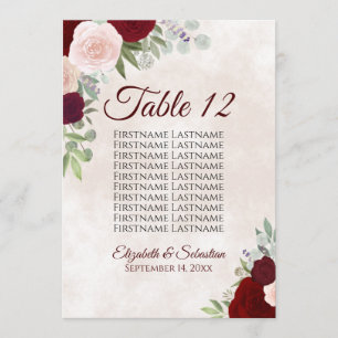 Tischnummer der Hochzeitskarte für Burgund-Blush