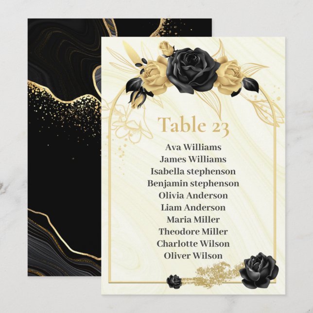 Tischnummer der Sitzplakette in Gold und Schwarz-B (Vorne/Hinten)