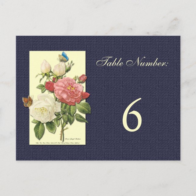 Tischnummer der weißen Rote Rosen Postkarte (Vorderseite)