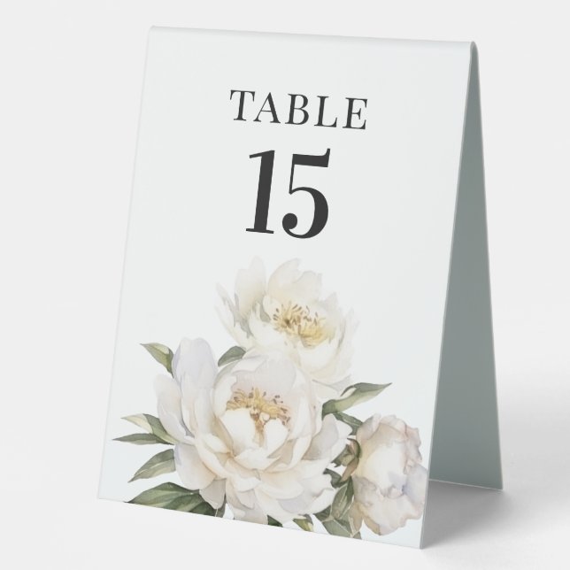 Tischnummer der White Peony Blume Tischaufsteller (Vorderseite)